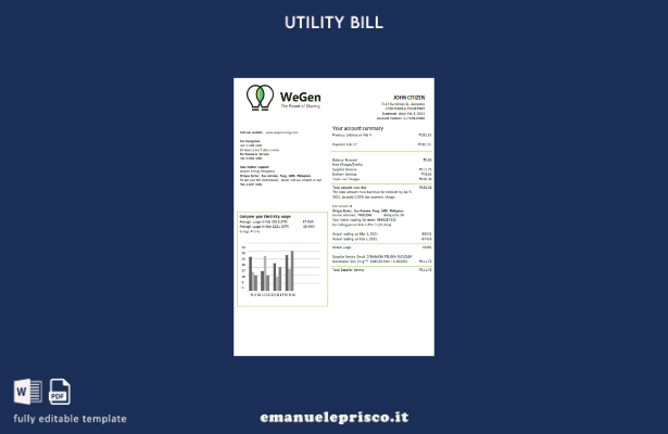 stile verificato Filippine Modello di bolletta delle utenze WeGen Energy Filippi